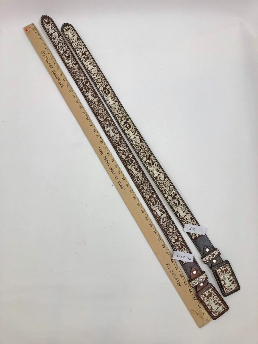 Texas Country Leather Embossed Belt w/Leather Covered Embossed Buckle